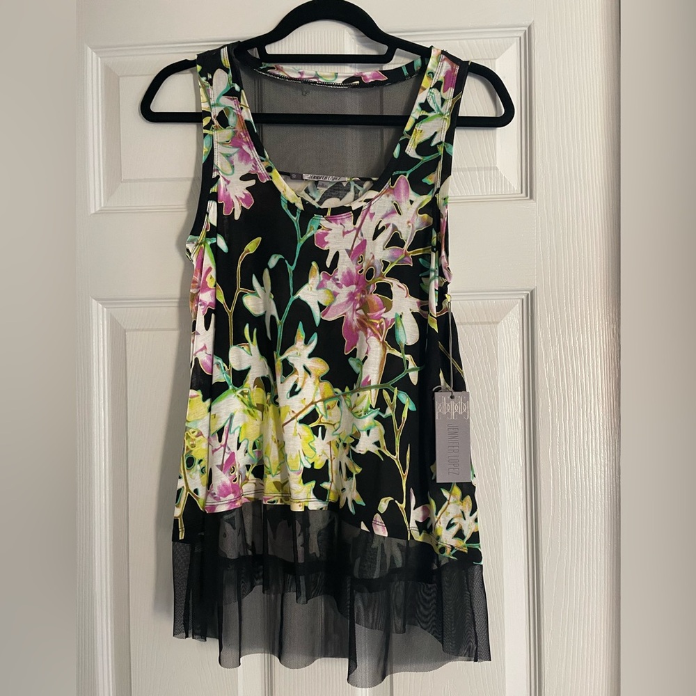 Jennifer Lopez Black Asymmetrical Tiered Tank Top